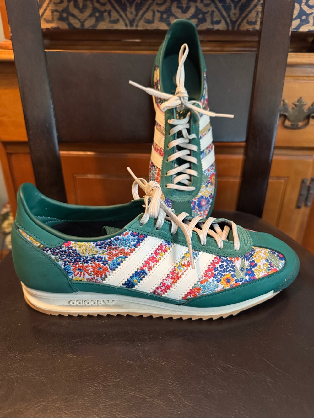 adidas Women’s Floral Green & White Sneakers - Picture 2 of 3